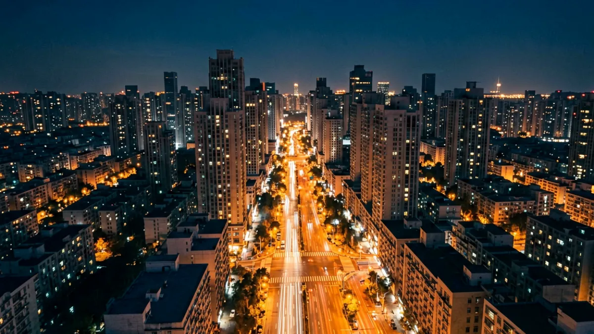 俺去夜精选推荐之纪录片封面，画面呈现夜晚城市俯瞰景观与流动的灯光轨迹